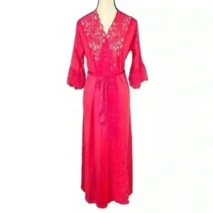 Vintage 70s Interludes Cira Hot Pink Robe Women’s Full length Size Medium Lace